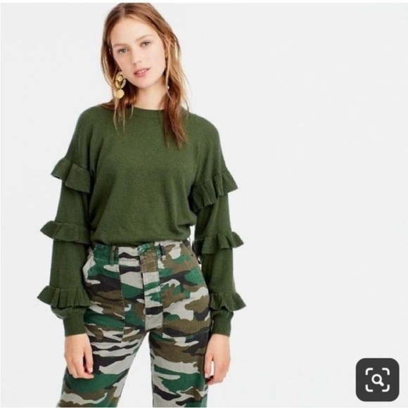 J.Crew Women’s Olive Green Sweater with ruffle sleeves Size S - Picture 3 of 15